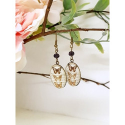 Boucles d'oreilles pendantes avec cabochon en verre Trio de papillons
